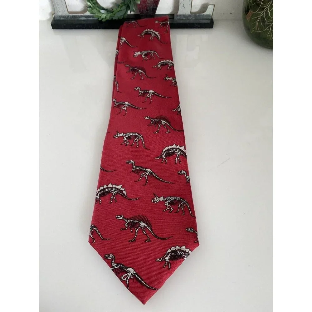 Vintage Anatomical Chart Co Tie Dinosaur Skeletons Red‎ Classic Novelty College